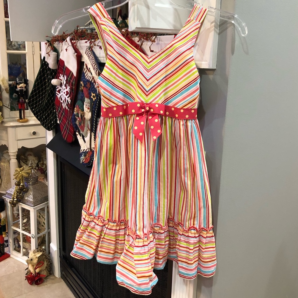 Bonnie Jean Girls Striped Ruffle Bow Dress